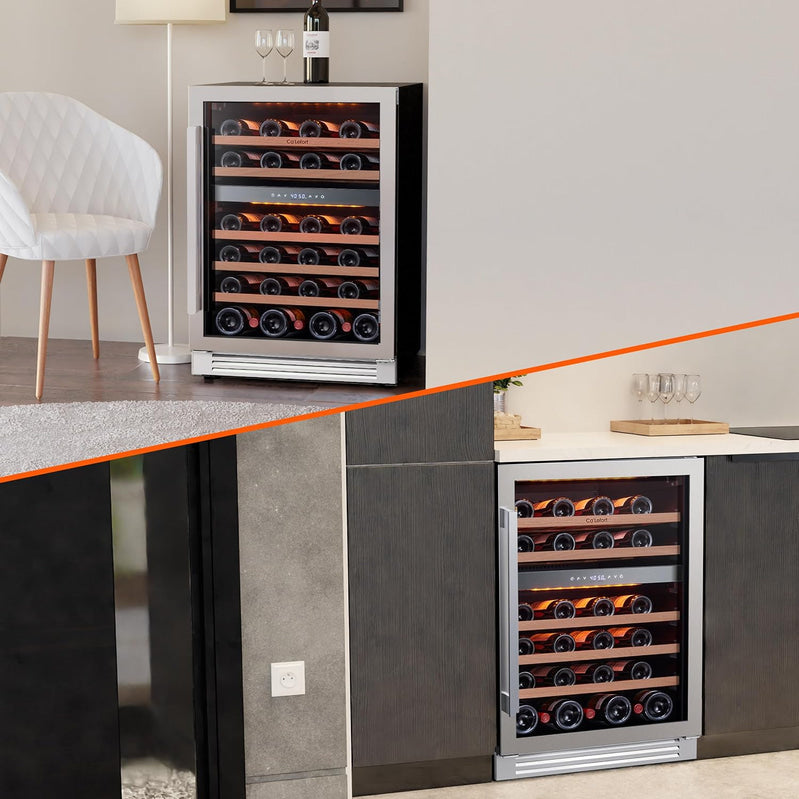 24'' Wine Cooler Refrigerator - 46 Bottle Wine Fridge Dual Zone with Modern Touch Intelligent Digital 40°-65°F Low Noise, Built in or Freestanding Wine Cooler for Home and Kitchen