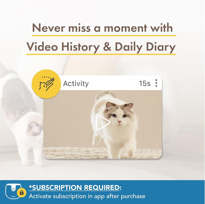 360° Cat Camera: See Your Cat from Anywhere | Rotating 360° Cat Tracking, Treat Toss, Color HD Night Vision, 2-Way Audio, Real-Time Notifications, Designed for Cats | Pet Camera w/Phone App