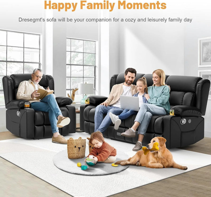 3 Seat Reclining Sofa with Storage Drawer USB Ports & Cup Holders Manual Couch