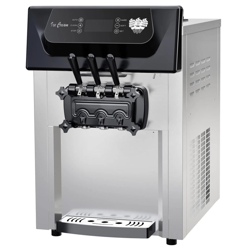 2200W Commercial Ice Cream Machine, 3 Flavor Soft Serve Ice Cream Machine, 5.3-7.4 Gal/Hr, with LCD Touch Screen, Automatic Cleaning, High Productivity for Home Snack Bar & Restaurants
