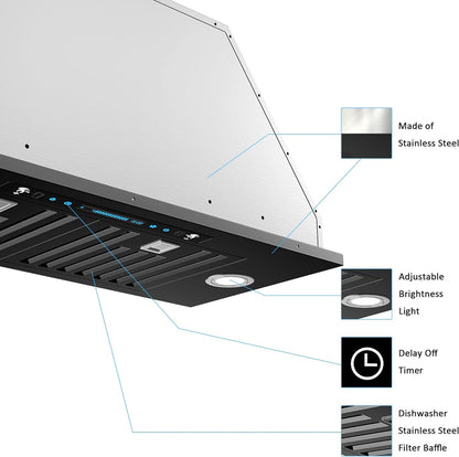 30 inch Built-in/Insert Range Hood 900 CFM, Ducted/Ductless Convertible Duct, Stainless Steel Kitchen Vent Hood with 4 Speed Gesture Sensing&Touch Control Panel(IKB01-30)