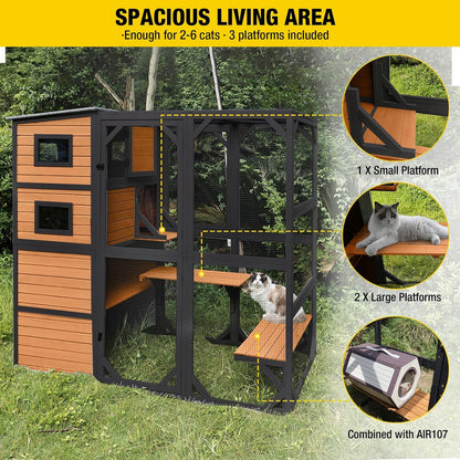 Aivituvin Large Cat Catio, 4 Tiers, Weatherproof Roof, 70"H x 77"L