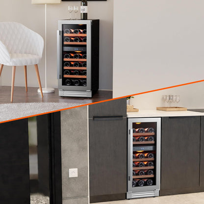 24'' Wine Cooler Refrigerator - 46 Bottle Wine Fridge Dual Zone with Modern Touch Intelligent Digital 40°-65°F Low Noise, Built in or Freestanding Wine Cooler for Home and Kitchen
